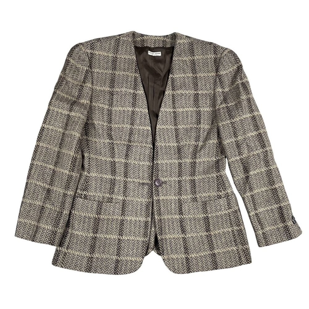 Giorgio Armani Womens Gruppo 100% Wool Houndstooth Career Blazer Small (read)